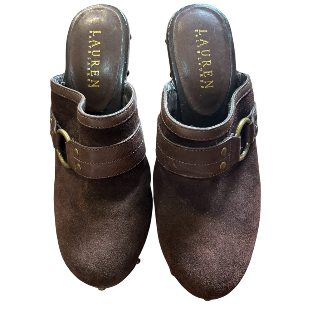Lauren Ralph Lauren Dark Brown Suede Mules
